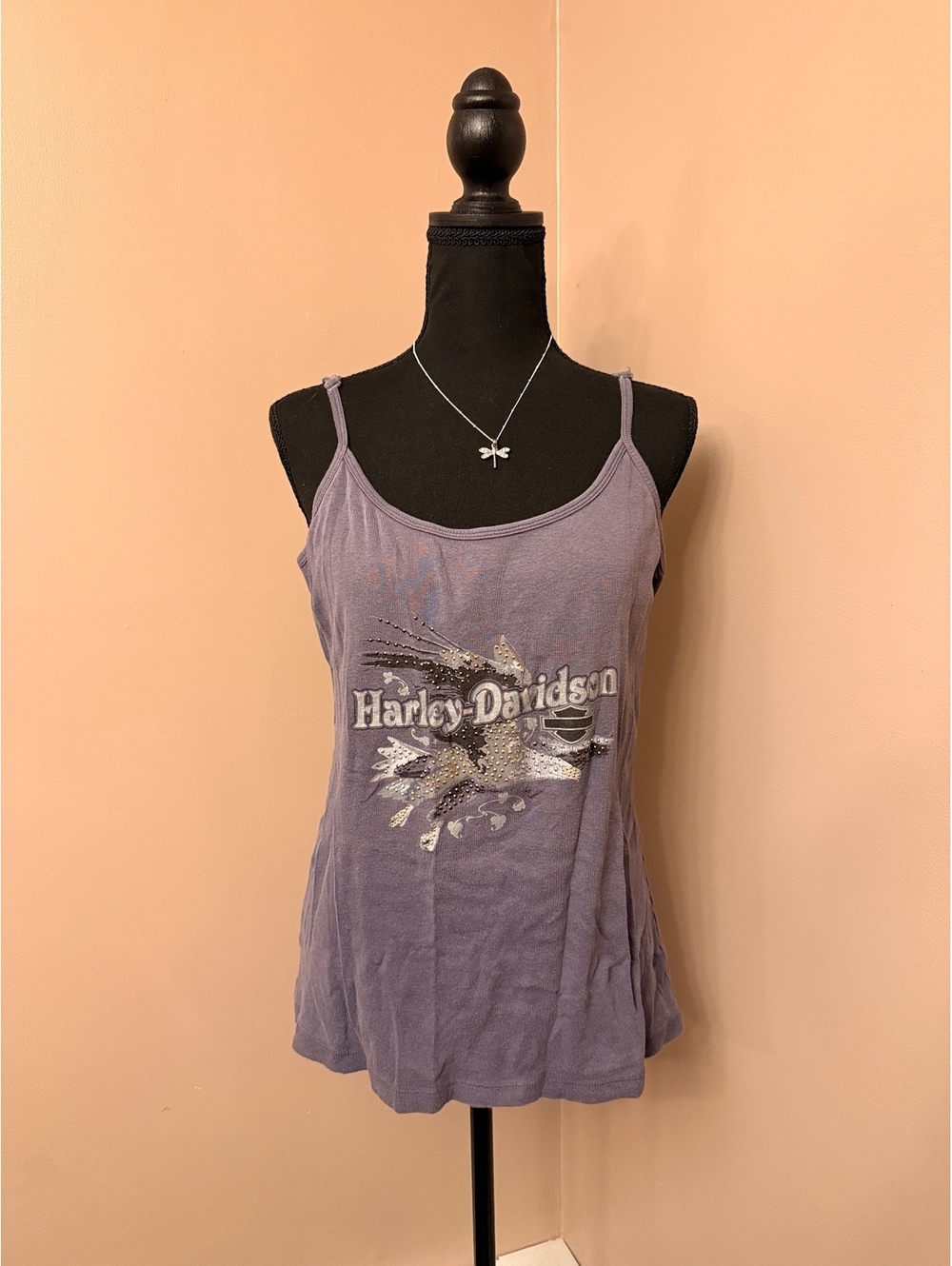 Harley-Davidson Purple Embellished Spaghetti Strap Tank Top
